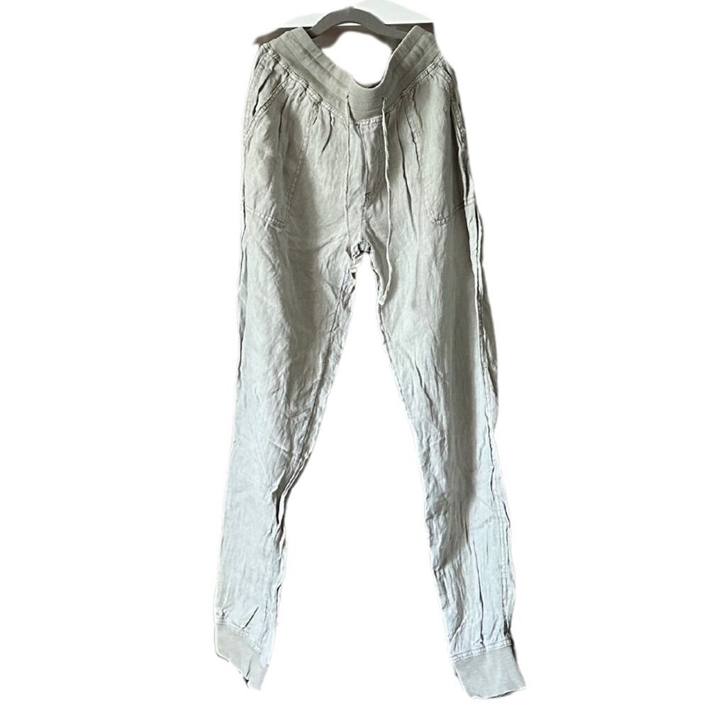 100% Linen Green Lightweight Jogger Tie Up Waist Elastic Neutral Natural ST8